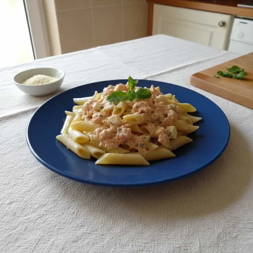 Foto deliciosa de Penne com Molho Cremoso de Iogurte e Hortelã pronta para servir - Massas & Macarrão