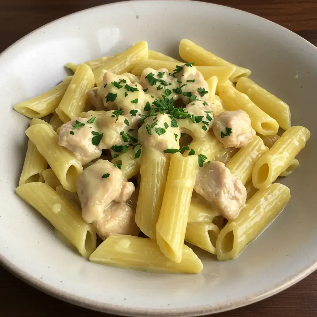 Penne Tricolore ao Molho Branco de Frango