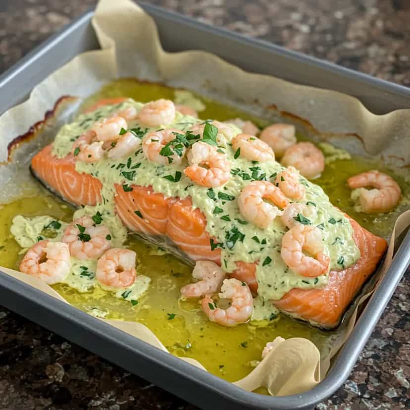 Foto deliciosa de Penne Tricolore com Salmão e Camarão ao Forno pronta para servir - Massas & Macarrão