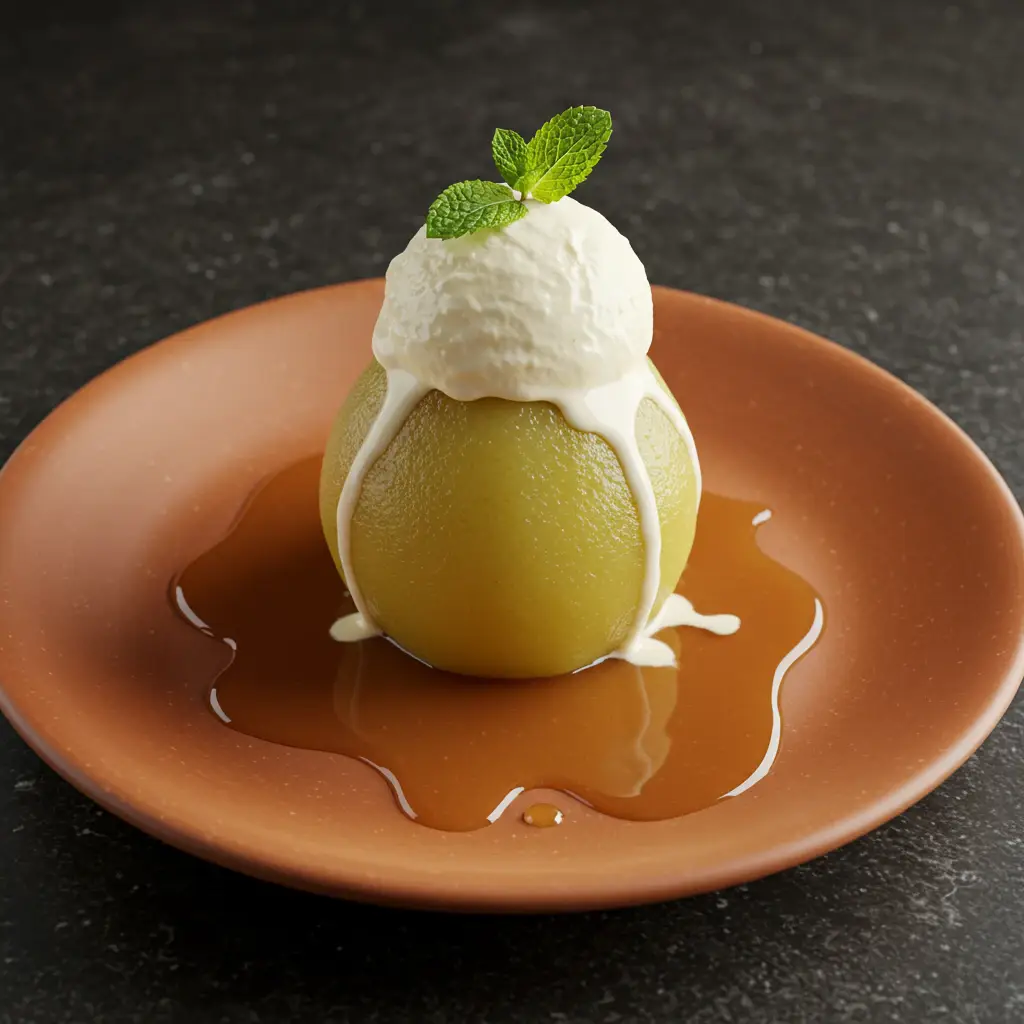 Pêras ao Açafrão com Sorvete de Creme