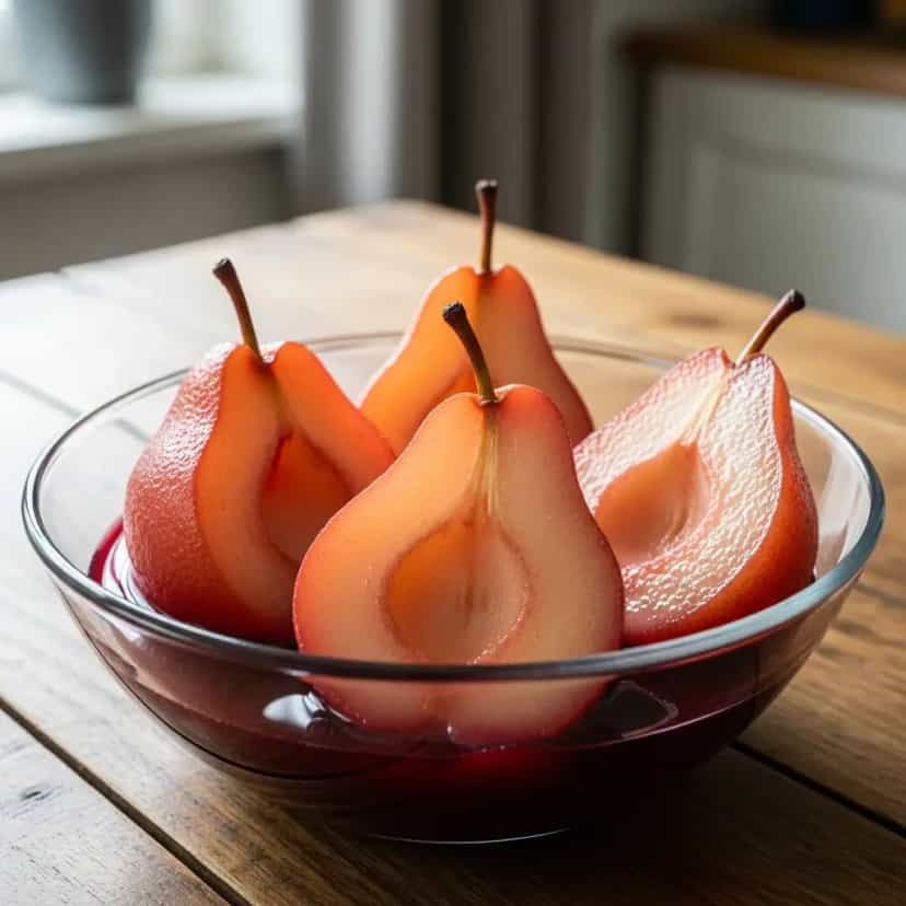 Foto deliciosa de Pêras ao Vinho Diet pronta para servir - Sem Açúcar