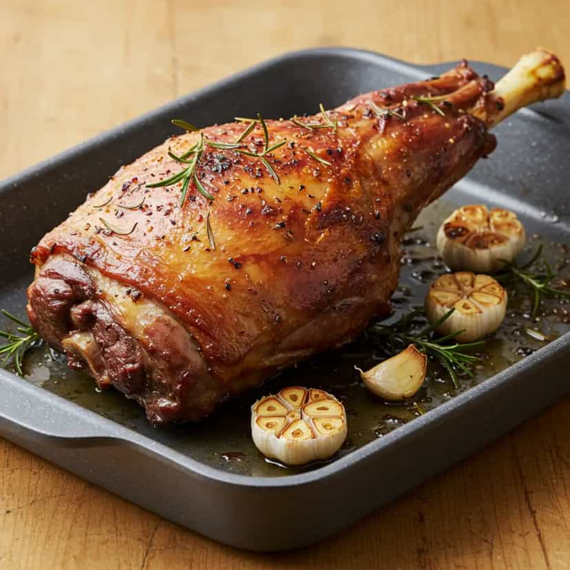 Foto deliciosa de Pernil de Cordeiro Assado com Alecrim e Alho pronta para servir - Carnes & Frango