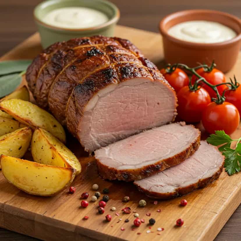 Foto deliciosa de Pernil Suíno Assado com Molho Aromático pronta para servir - Carnes & Frango