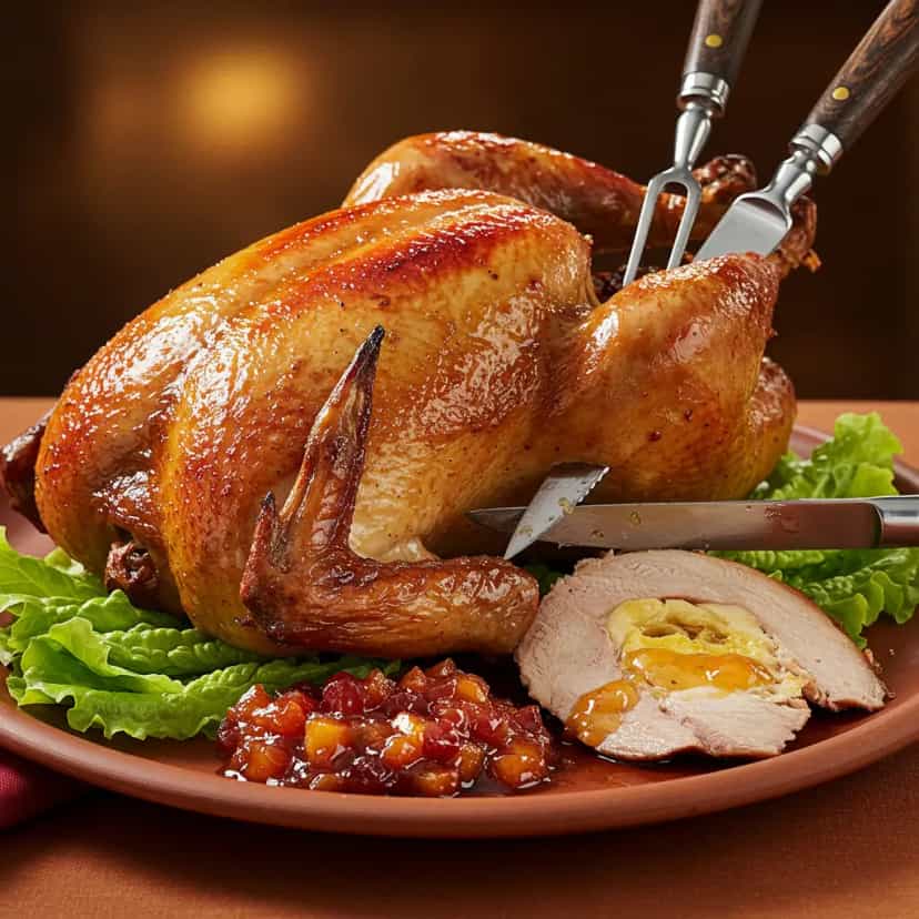 Foto deliciosa de Peru Assado ao Molho Madeira pronta para servir - Carnes & Frango