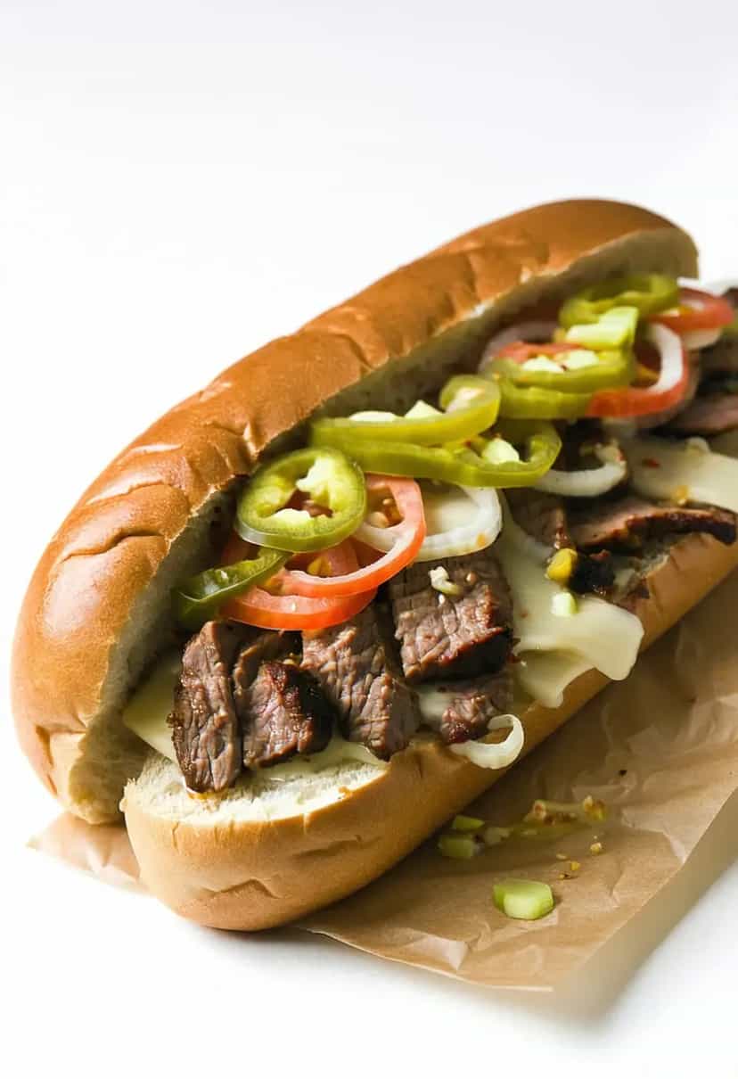 Foto deliciosa de Sanduíche Philly Cheesesteak pronta para servir - Lanches de Padaria