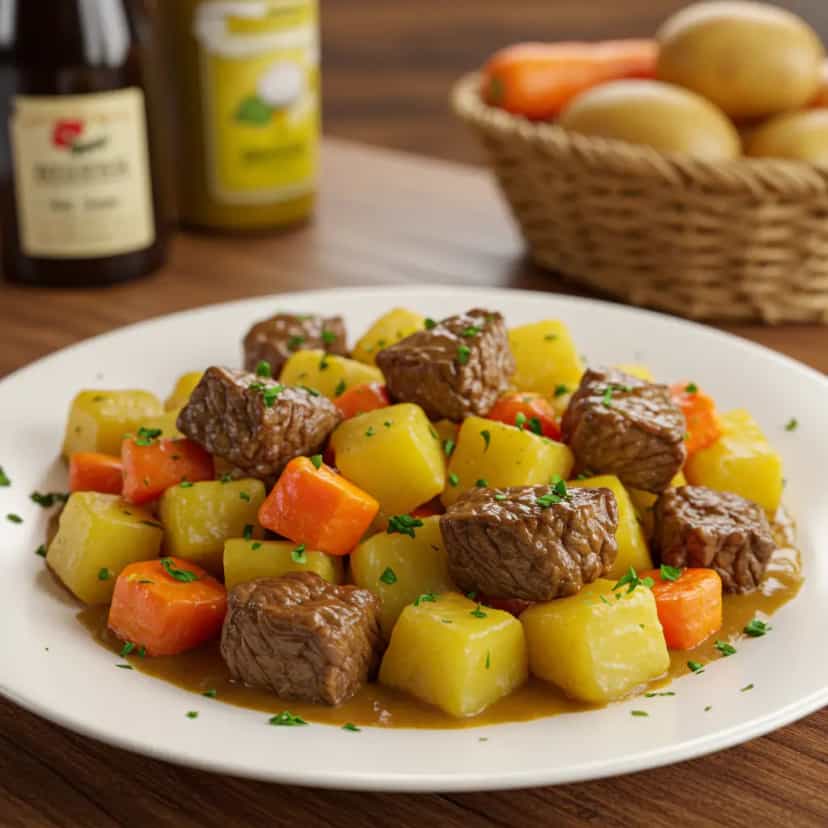 Foto deliciosa de Picadinho de carne com batata e cenoura fácil pronta para servir - Pratos Brasileiros Icônicos