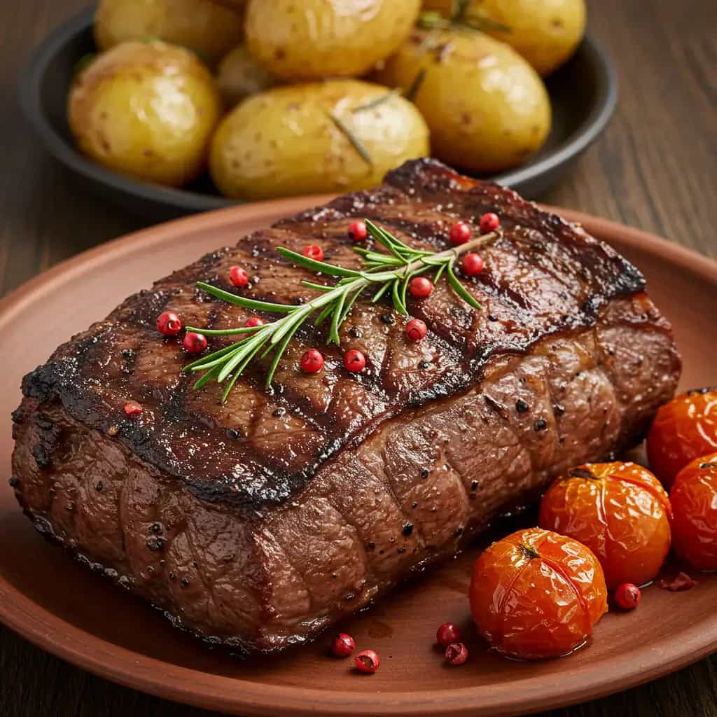 Picanha suculenta com batatas ao alecrim