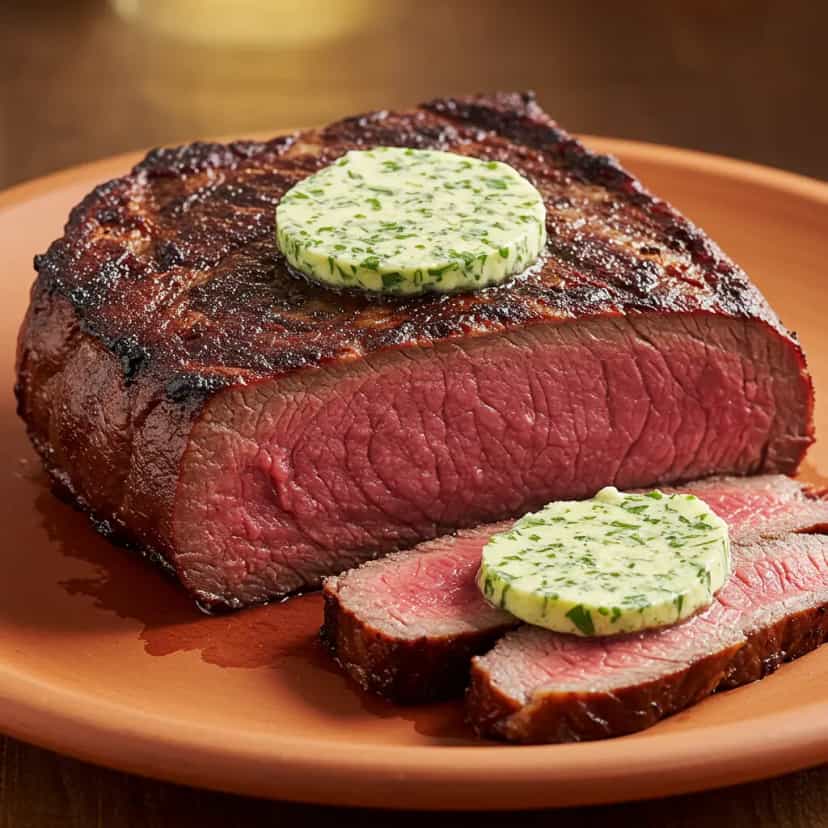 Foto deliciosa de Picanha suculenta com Manteiga de Ervas Finas pronta para servir - Carnes & Frango