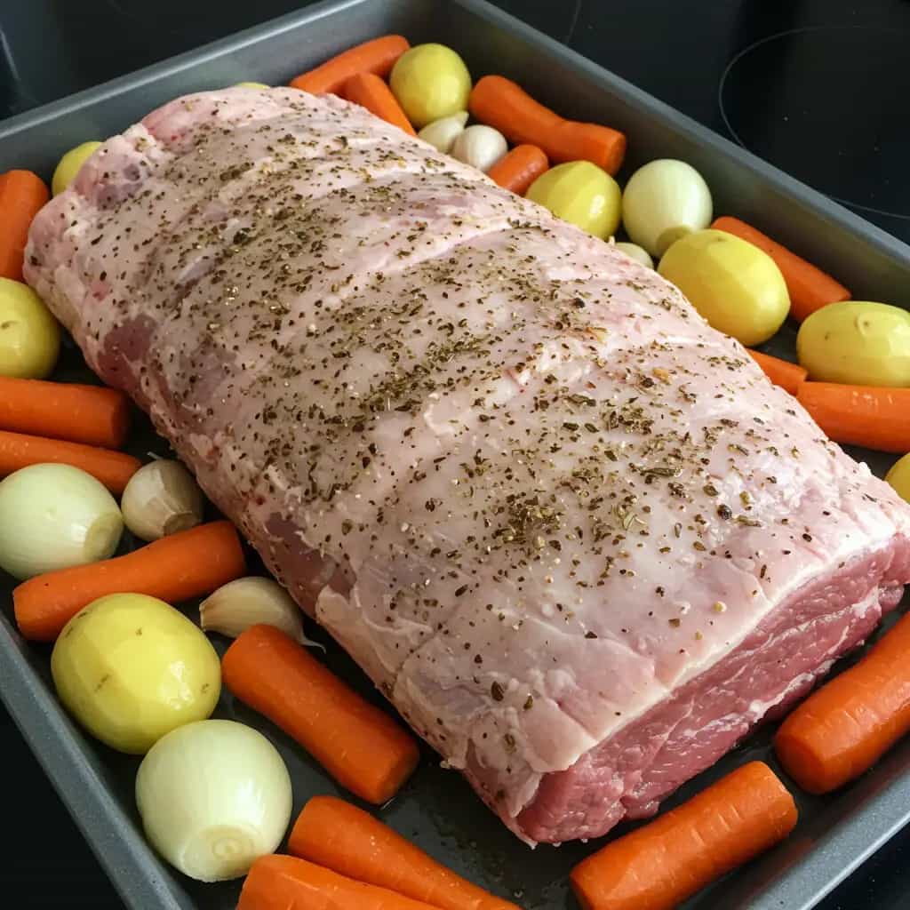 Picanha Suína Assada com Legumes