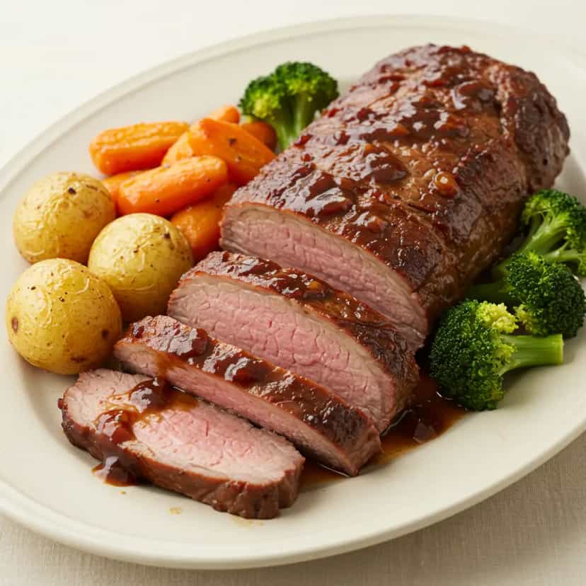 Foto deliciosa de Picanha Suína com Legumes Assados pronta para servir - Carnes & Frango