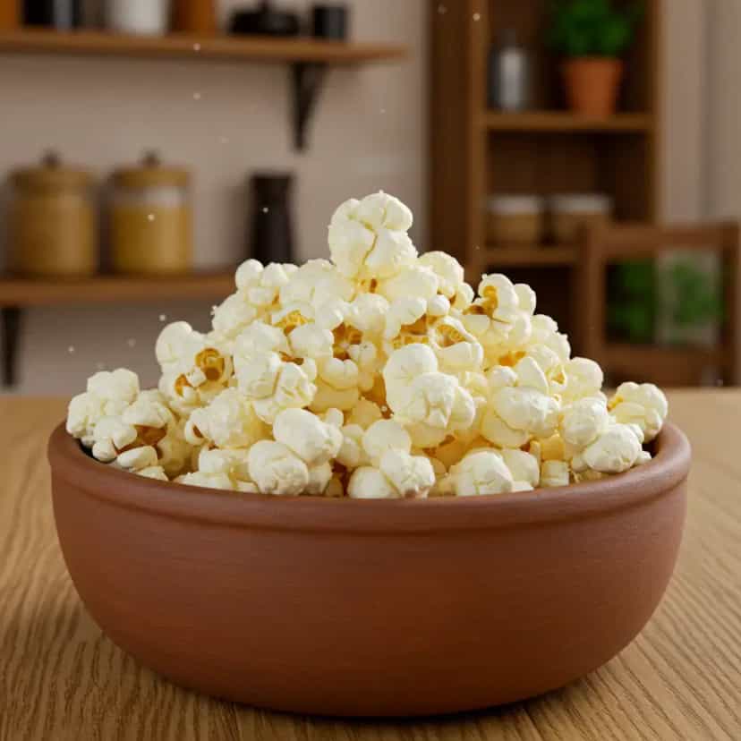 Foto deliciosa de Pipoca sem óleo no micro-ondas pronta para servir - Snacks Naturais