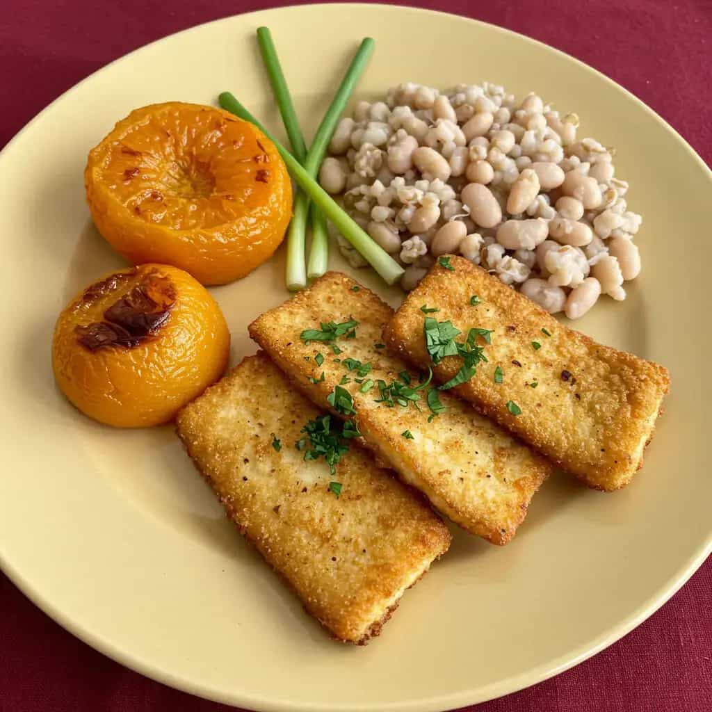 Pirarucu Crocante com Manga Assada e Feijão Manteiguinha