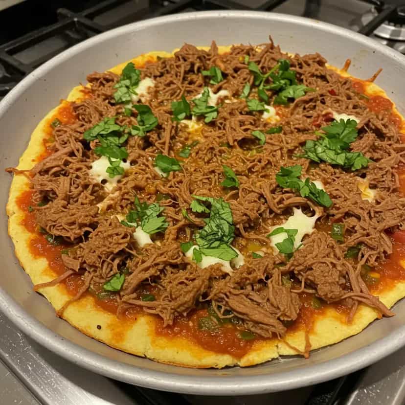 Foto deliciosa de Pizza Caseira de Carne-Seca pronta para servir - Pizzas & Salgados