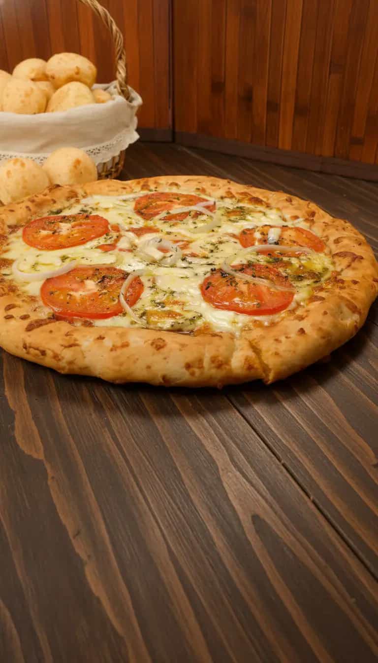 Foto deliciosa de Pizza com borda de pão de queijo pronta para servir - Pizzas & Salgados