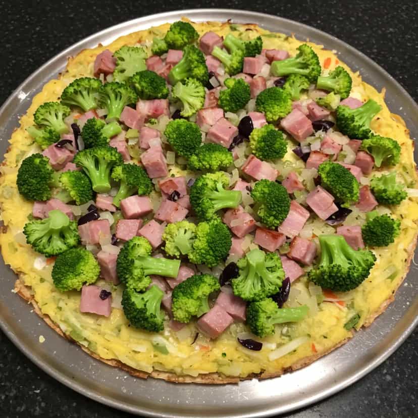 Foto deliciosa de Pizza de Brócolis com Base de Berinjela pronta para servir - Pizzas & Salgados