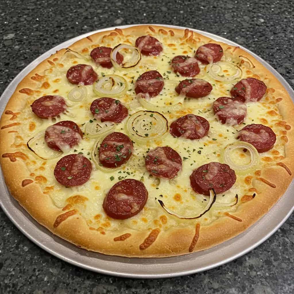 Pizza de Calabresa com Cebola e Pimentão