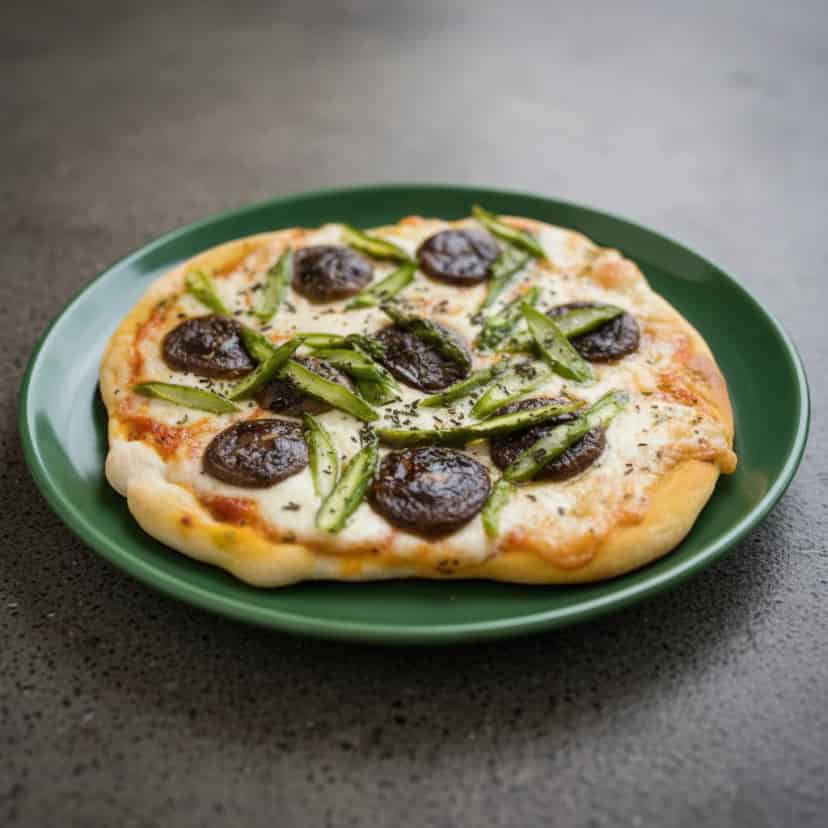 Pizza de Mussarela de Búfala com Shitake e Aspargo
