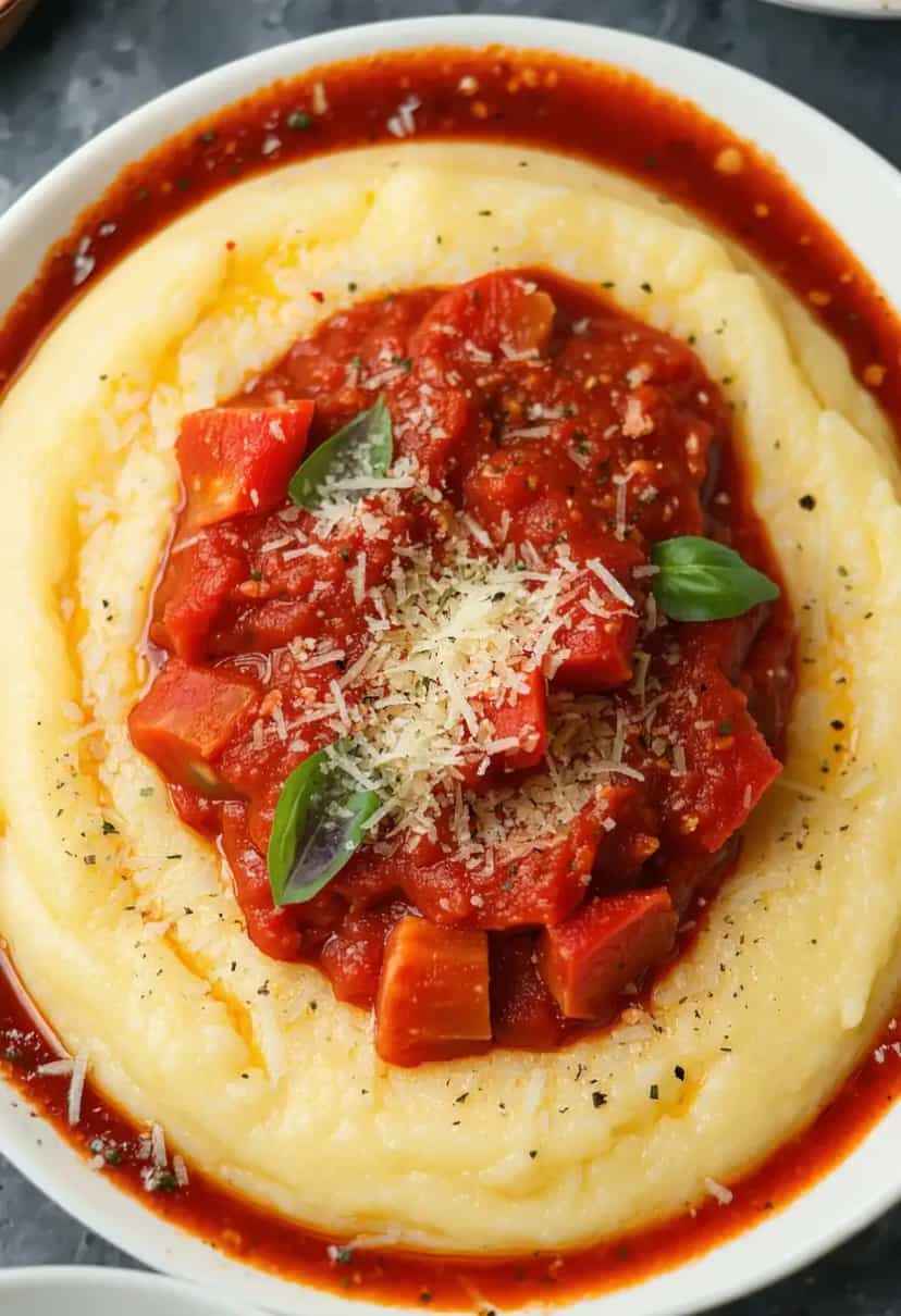 Foto deliciosa de Polenta com Molho de Tomate pronta para servir - Almoço & Jantar