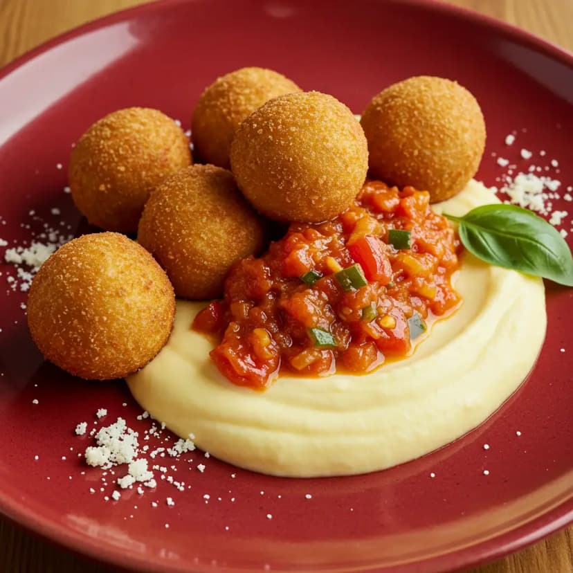 Polenta Cremosa com Almôndegas ao Molho de Tomate