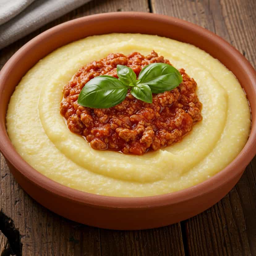 Foto deliciosa de Polenta Cremosa com Carne Moída e Muçarela pronta para servir - Almoço & Jantar