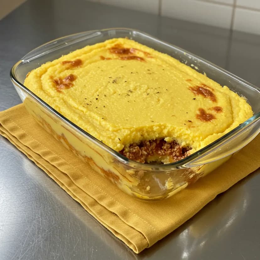 Polenta Cremosa Recheada com Carne Moída e Queijo