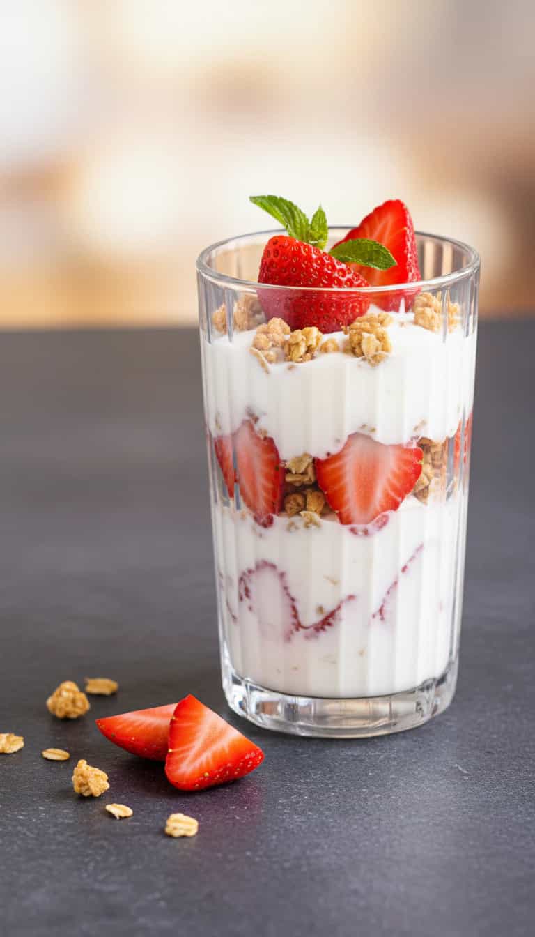 Potinho de Iogurte com Aveia, Mel e Morango