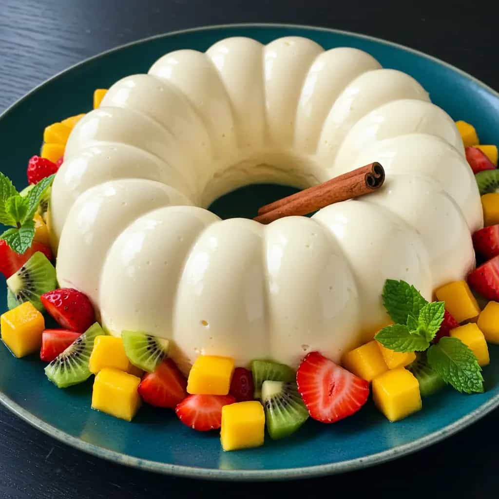 Pudim de Atemoia com Frutas em Calda