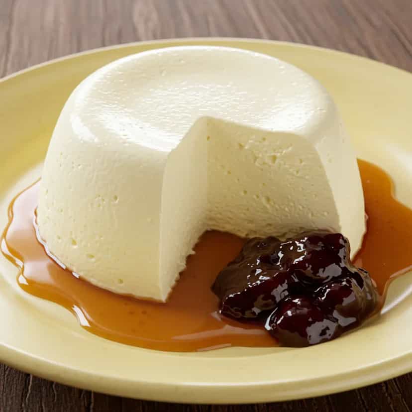 Foto deliciosa de Pudim de Coco Light com Calda de Ameixa pronta para servir - Pudins & Cremes