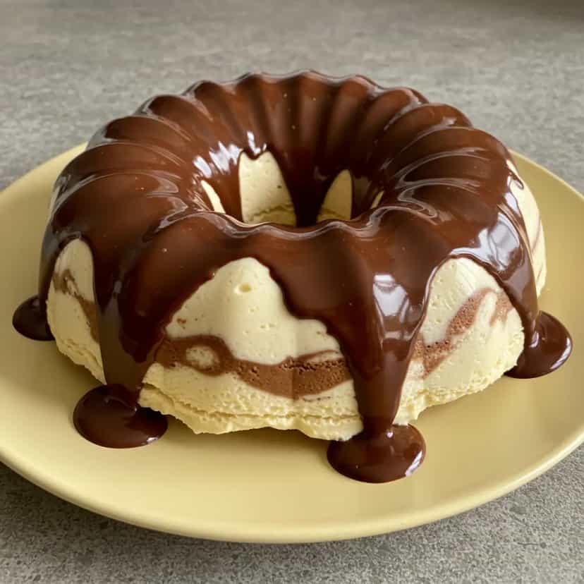 Foto deliciosa de Pudim de Sorvete com Calda de Chocolate pronta para servir - Doces Gelados & Sorvetes