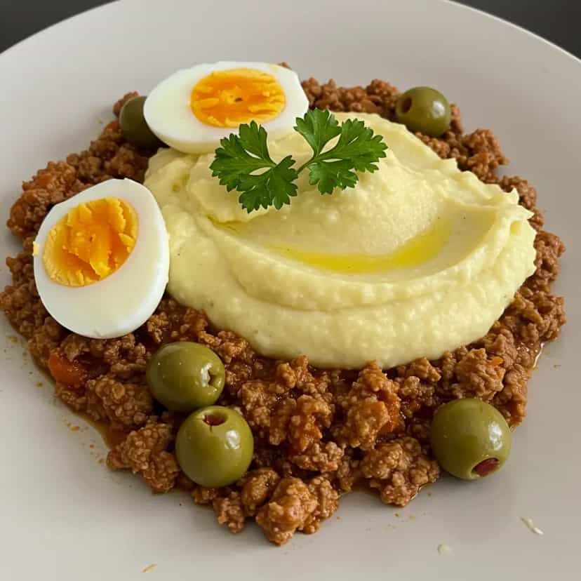 Foto deliciosa de Purê de Batata cremoso com Molho de Carne pronta para servir - Pratos Brasileiros Icônicos