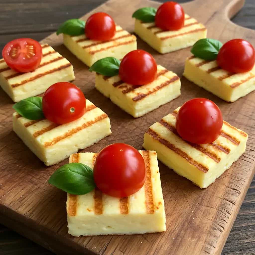 Queijo Coalho Grelhado com Tomate Cereja e Manjericão