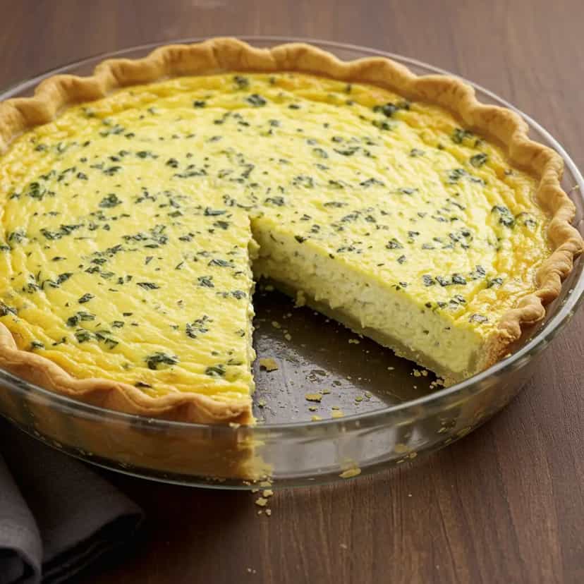 Foto deliciosa de Quiche Três Queijos pronta para servir - Tortas Salgadas