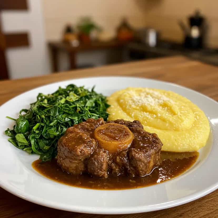 Foto deliciosa de Rabada com Agrião e Polenta pronta para servir - Carnes & Frango