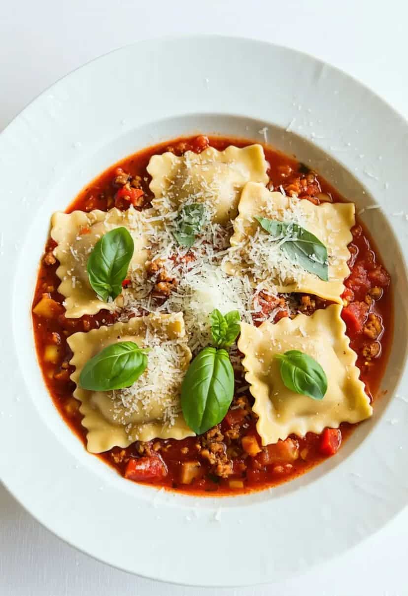Foto deliciosa de Ravioli de Carne ao Molho de Tomate pronta para servir - Massas & Macarrão