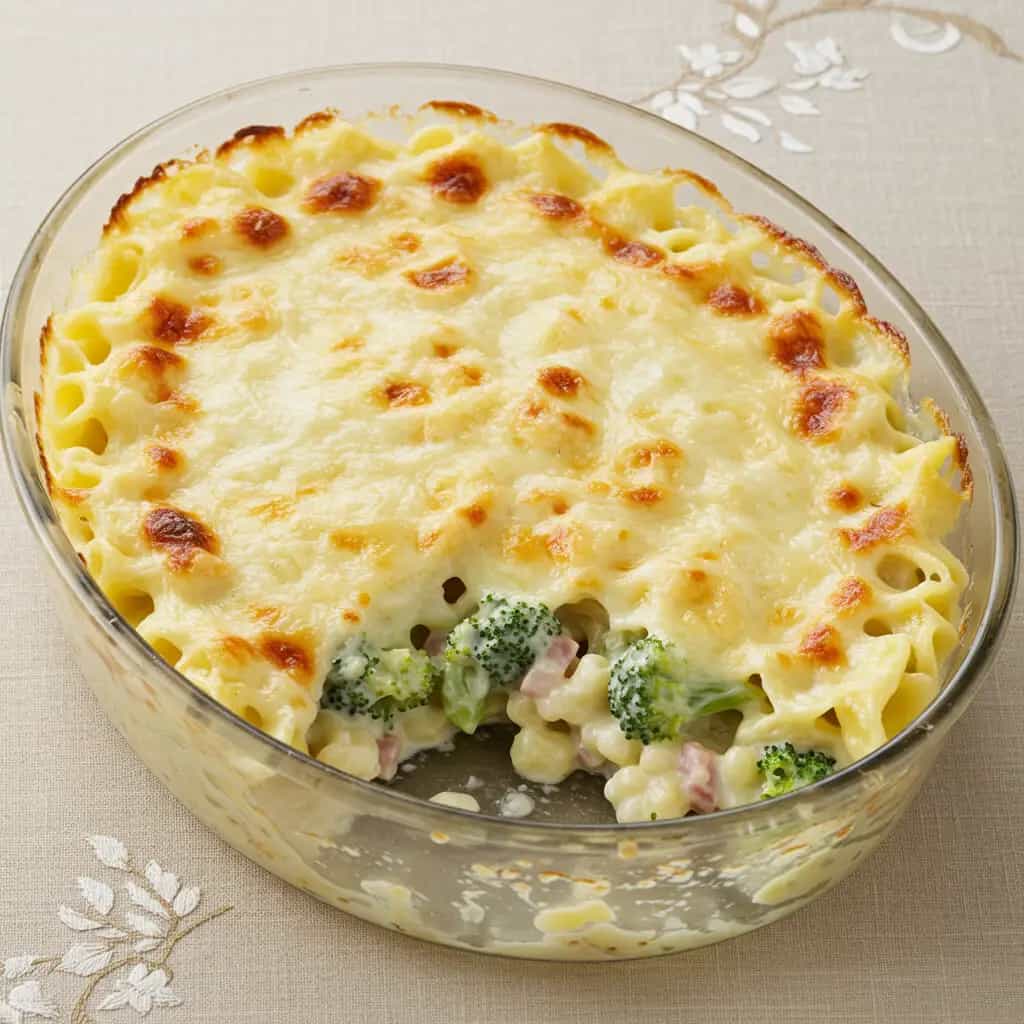 Ravióli Gratinado com Presunto e Brócolis