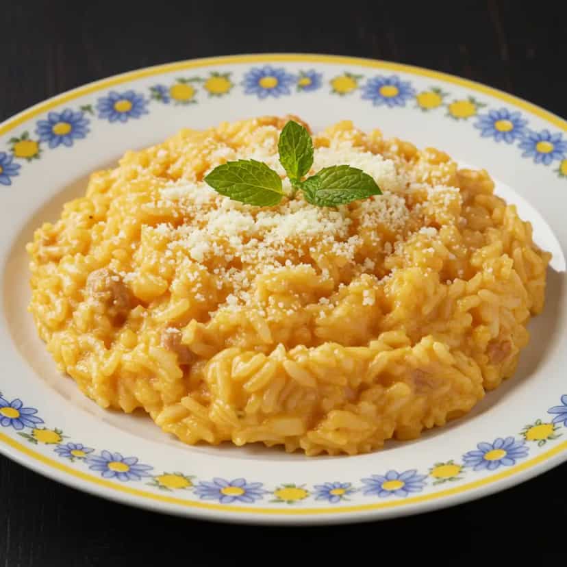 Foto deliciosa de Risoto Cremoso de Carne-Seca com Abóbora pronta para servir - Pratos Brasileiros Icônicos