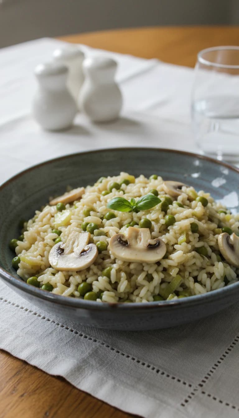 Risoto Cremoso de Ervilhas e Champignons