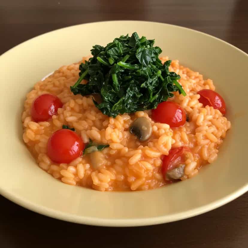 Foto deliciosa de Risoto Cremoso de Tomate e Cogumelos pronta para servir - Massas & Macarrão