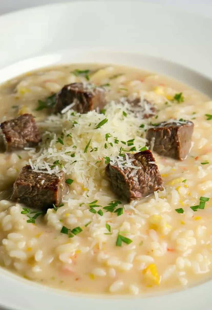 Foto deliciosa de Risoto de Filé Mignon Cremoso pronta para servir - Carnes & Frango
