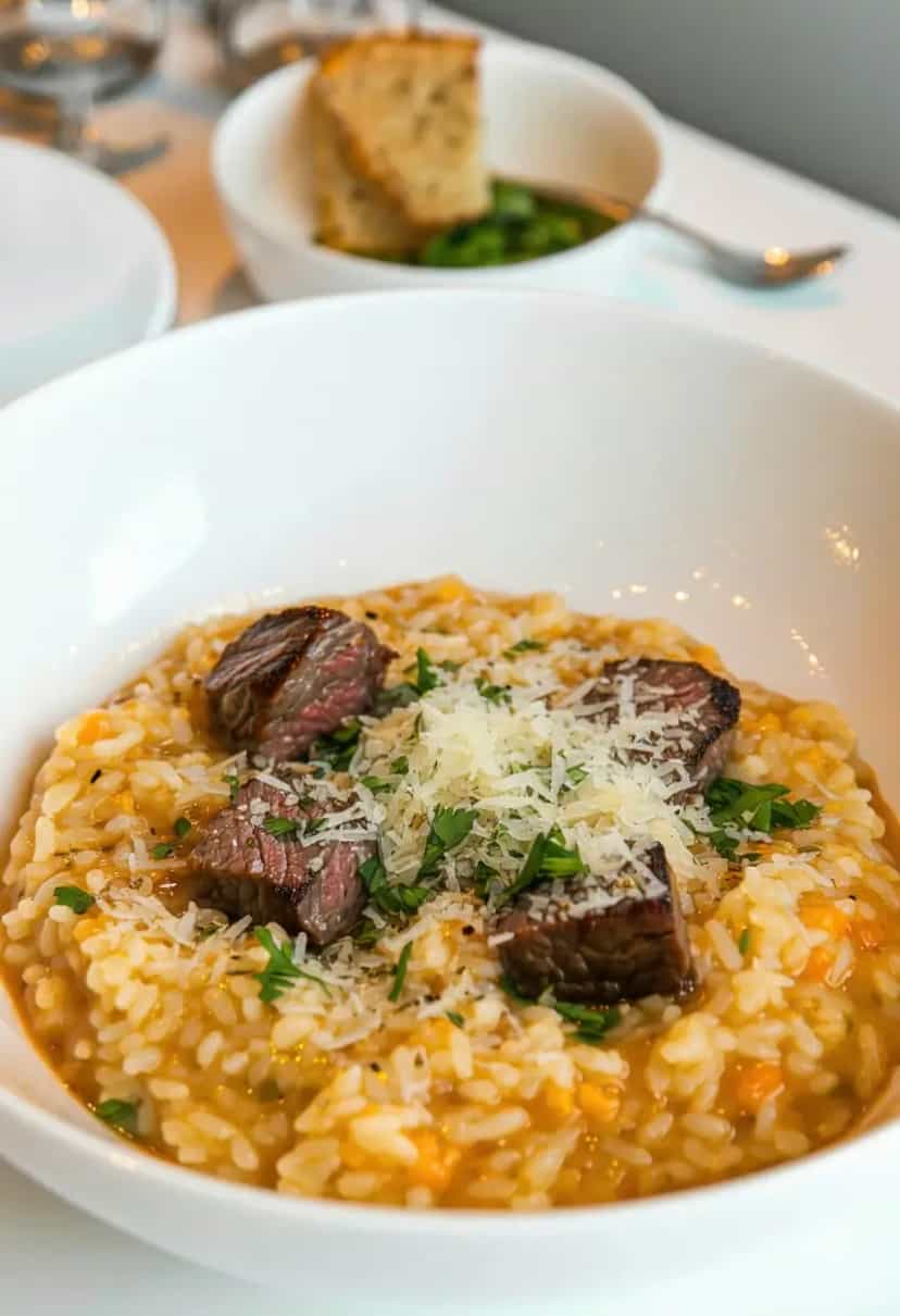 Foto deliciosa de Risoto de Filé Mignon pronta para servir - Almoço & Jantar
