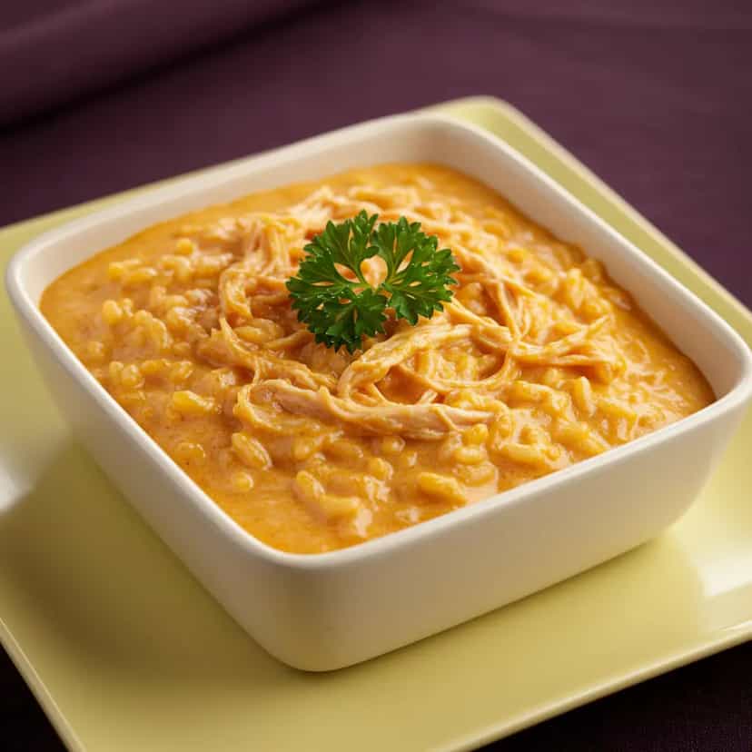 Foto deliciosa de Risoto de Frango com toque de Cachaça pronta para servir - Pratos Brasileiros Icônicos
