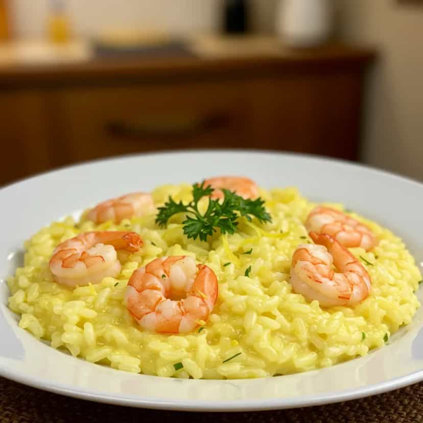 Foto deliciosa de Risoto de limão siciliano com camarões pronta para servir - Peixes & Frutos do Mar