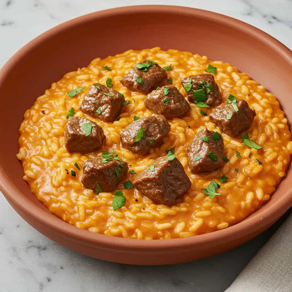 Risoto de Picanha com Tomate e Gorgonzola