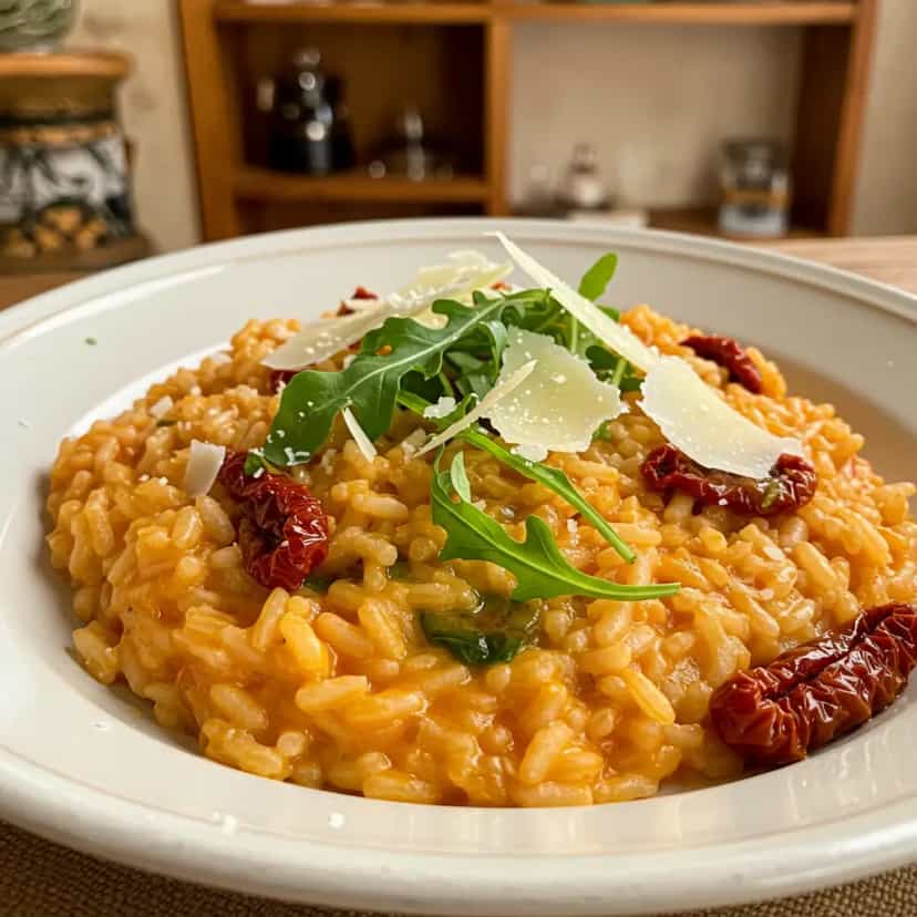 Foto deliciosa de Risoto de tomate seco e rúcula pronta para servir - Almoço & Jantar