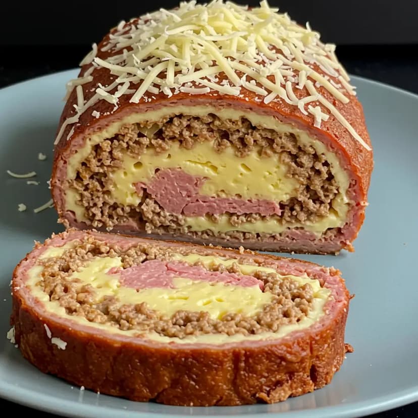 Rocambole de Carne com Queijo e Calabresa