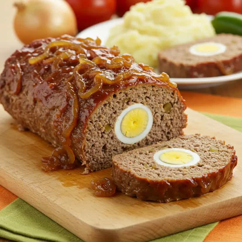 Foto deliciosa de Rocambole de Carne Moída ao Creme de Cebola pronta para servir - Carnes & Frango