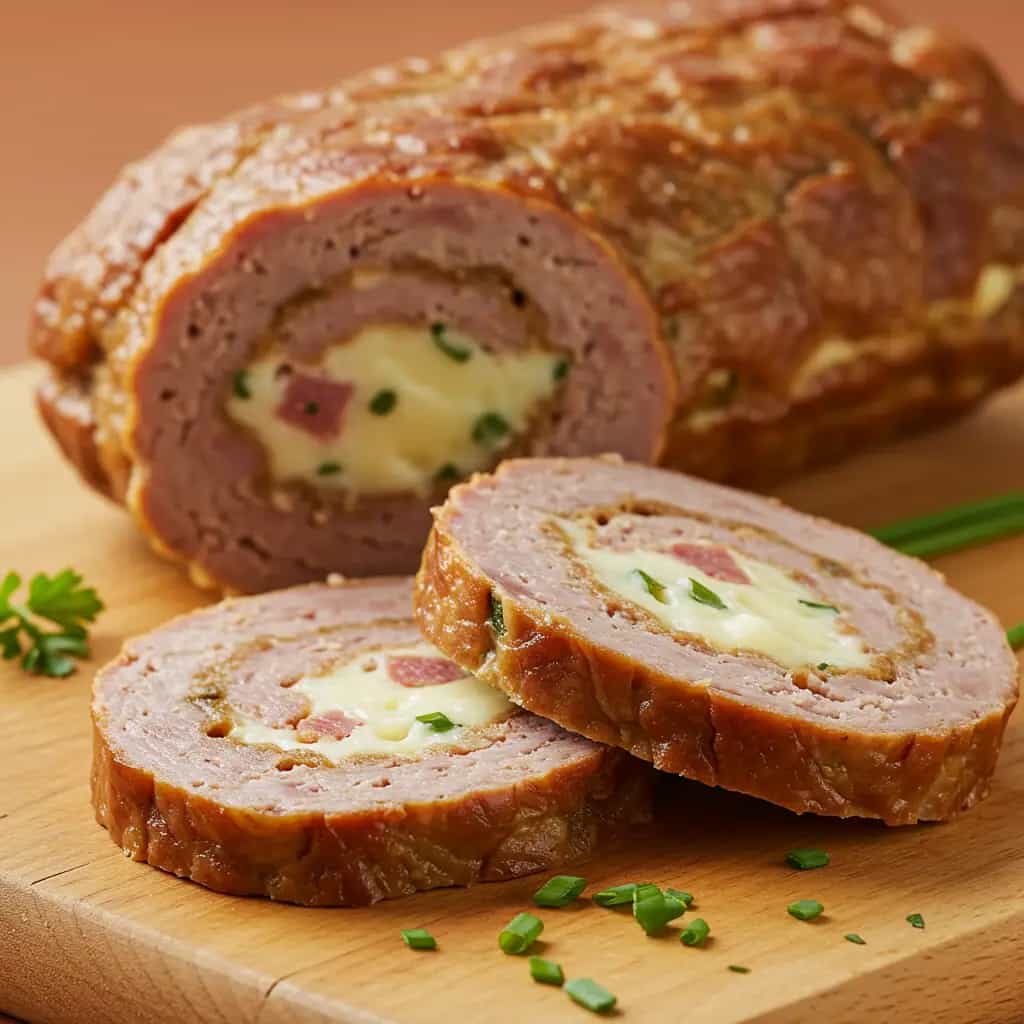 Rocambole de Carne Moída com Presunto e Mussarela