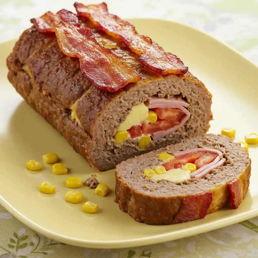 Rocambole de Carne Suína com Queijo e Presunto