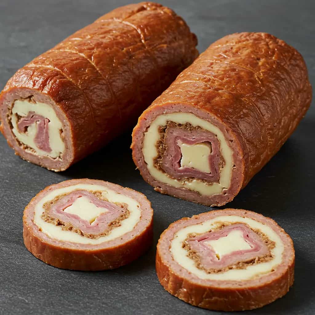 Rocambole de Patinho com Mussarela e Presunto