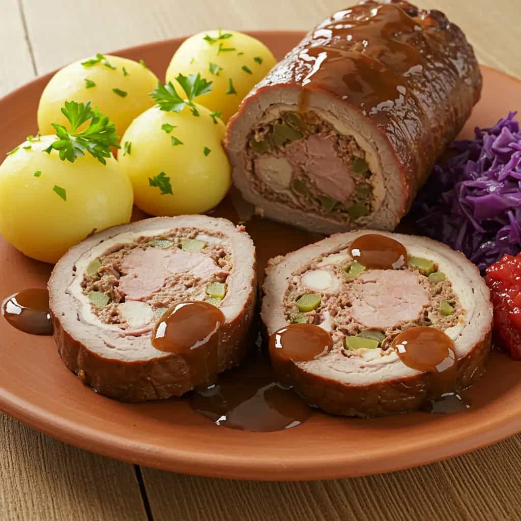 Rocambole de Patinho com Presunto e Mussarela